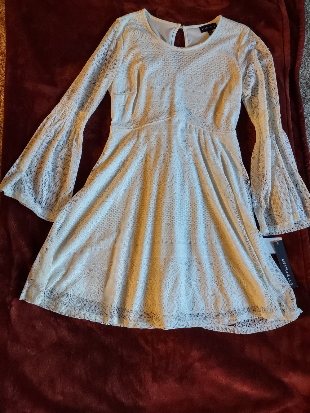 My Michelle Cream Lace Bell-Sleeve Women's Dress